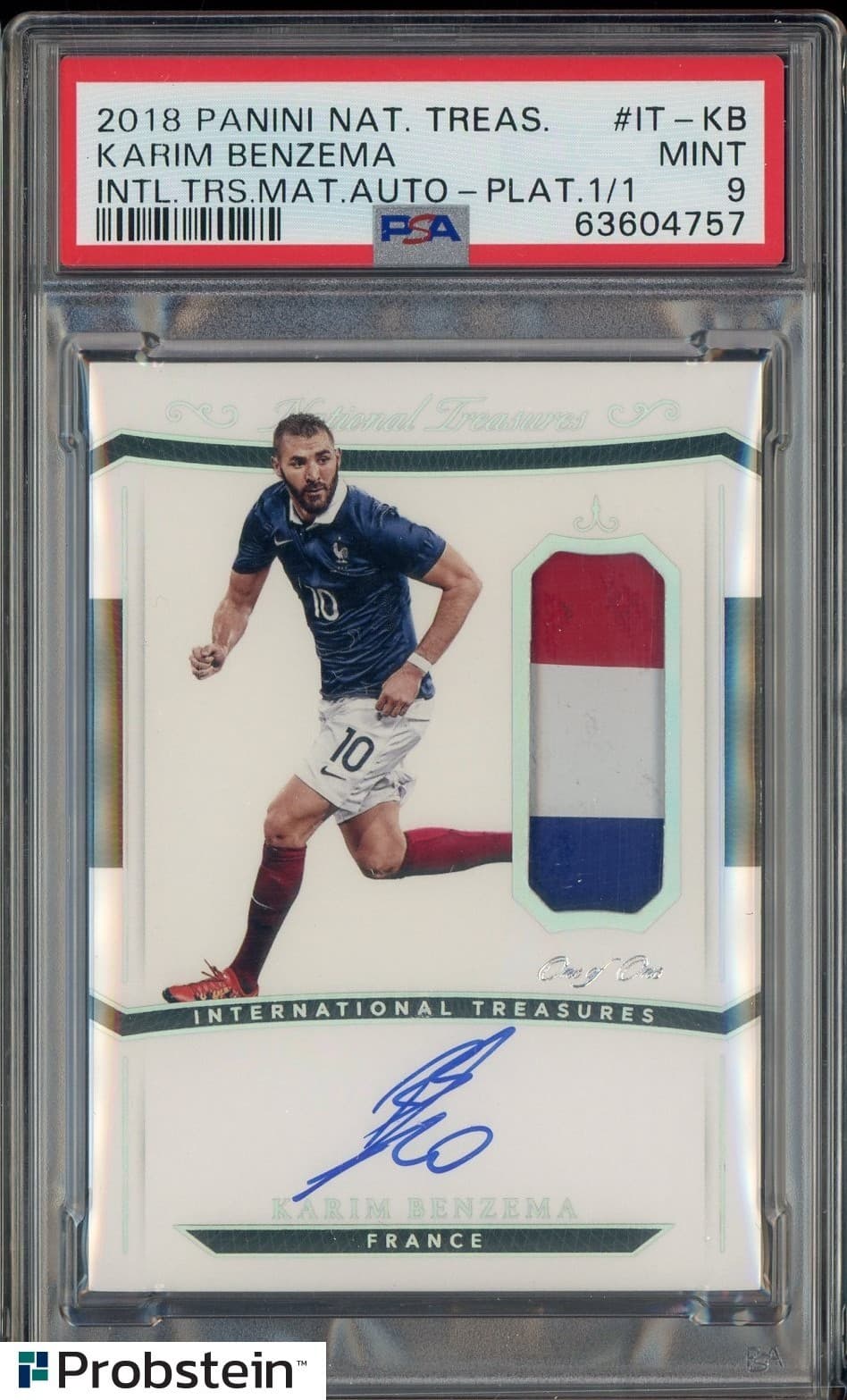 2018 National Treasures Int'l Treasures Karim Benzema Patch AUTO 1/1 PSA 9