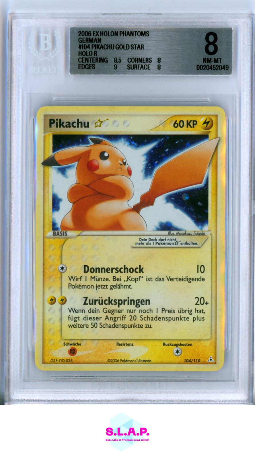 Pikachu Gold Star Holo Pokemon 2006 Ex Holon Phantoms 104/110 German Bgs 8.0