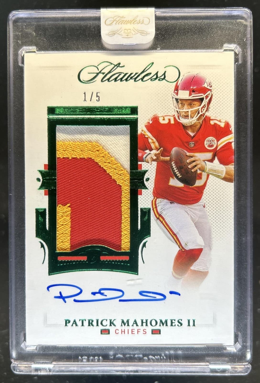 2021 Panini Flawless Patrick Mahomes II Patches Emerald #/5 Chiefs Broncos