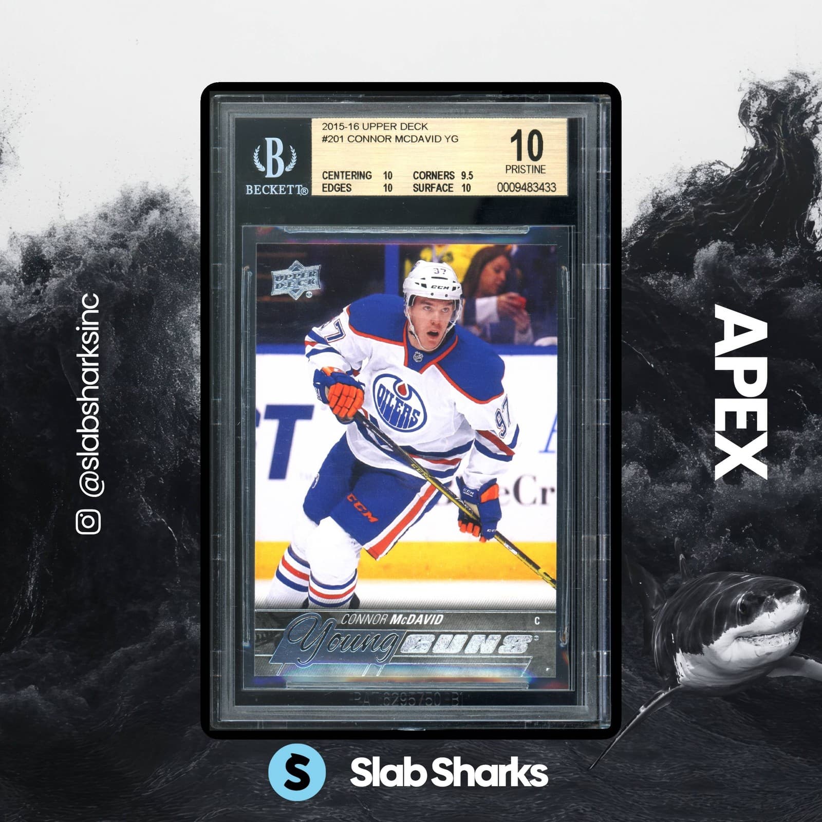 2015 UPPER DECK #201 CONNOR MCDAVID YOUNG GUNS RC ROOKIE BGS 10 PRISTINE