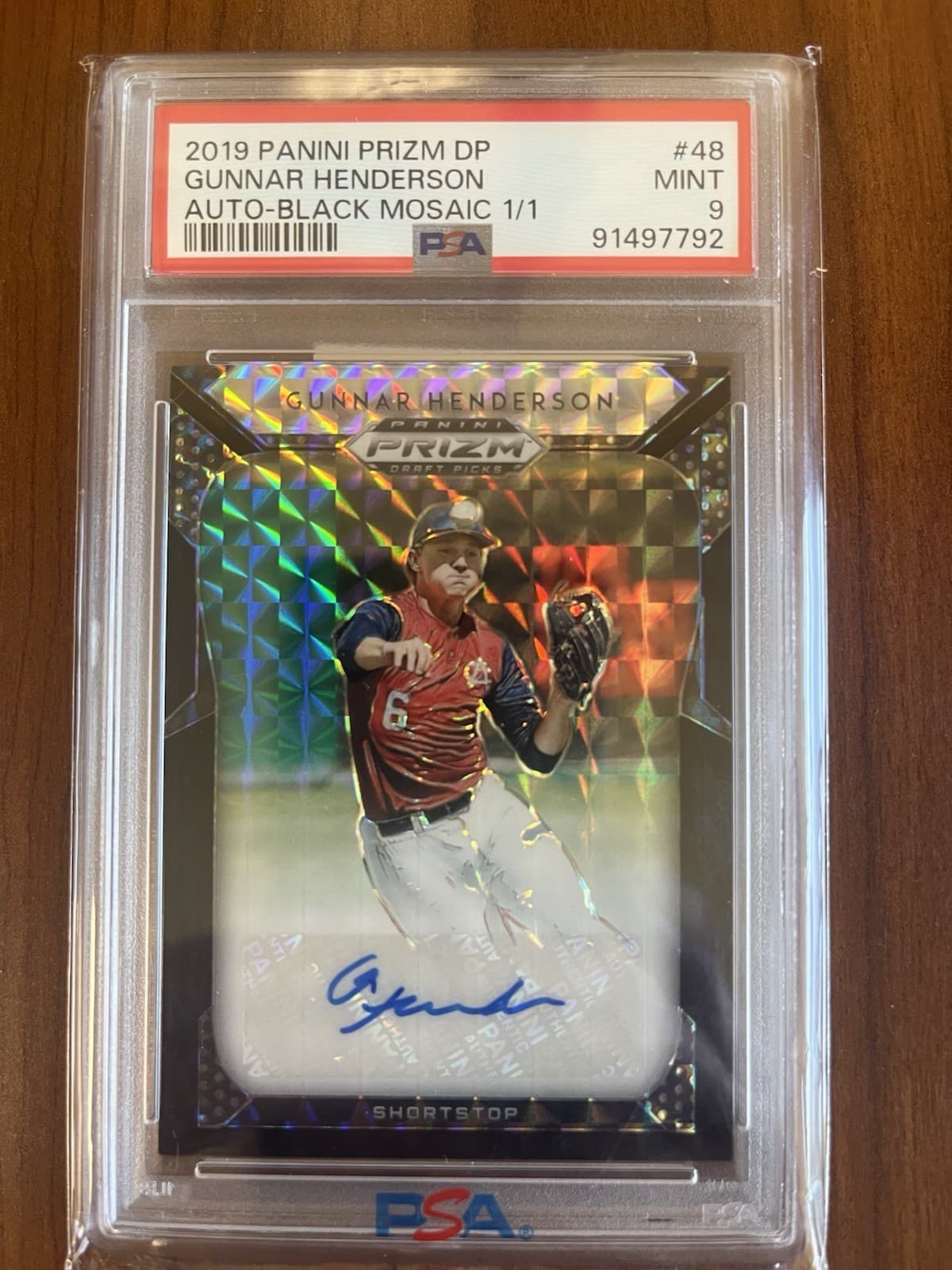 2019 Gunnar Henderson Panini Prizm Draft Pick Auto Black Mosaic 1/1 PSA 9