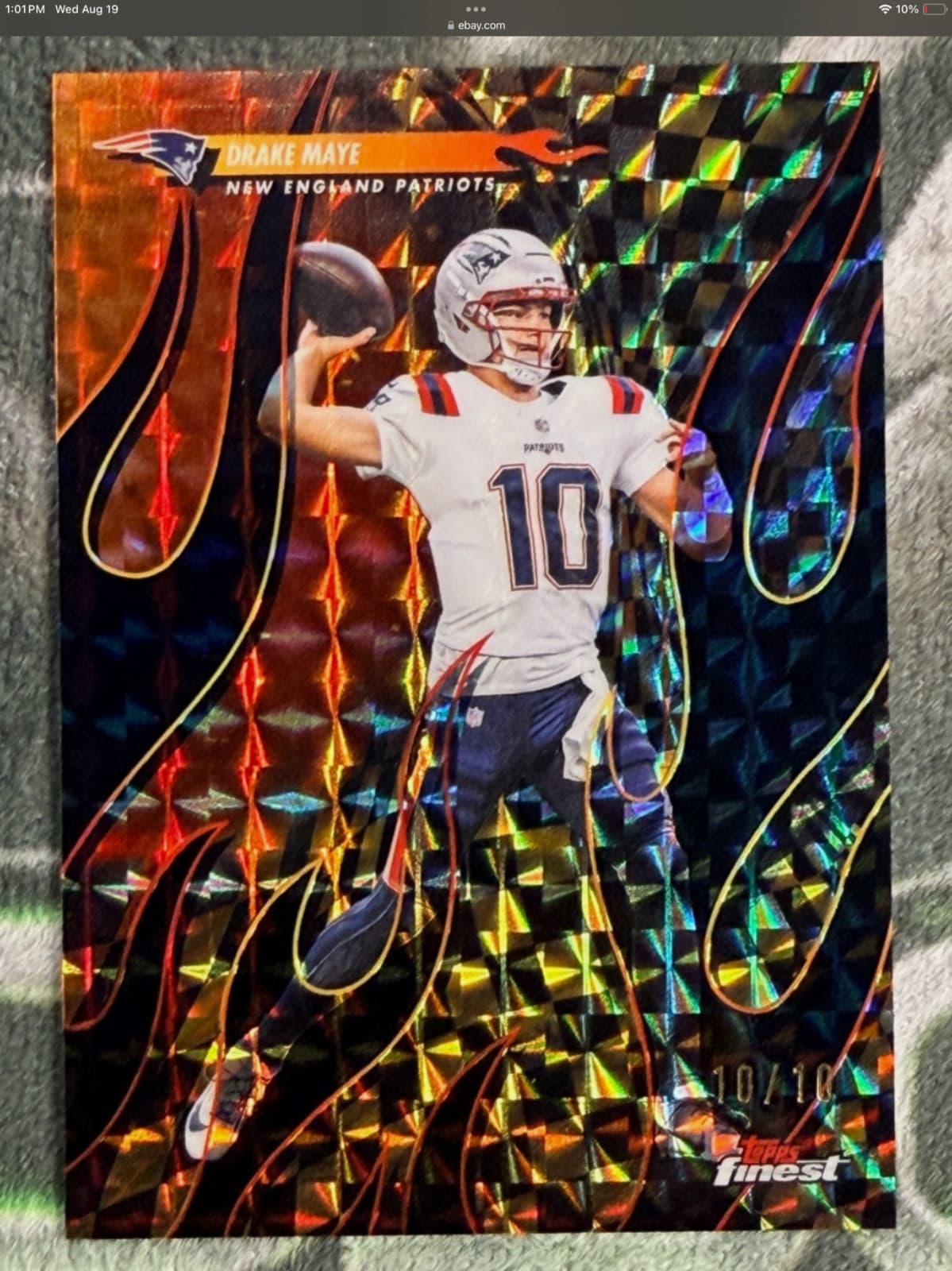 drake maye 10/10 jersey number match Topps black rare 1/1
