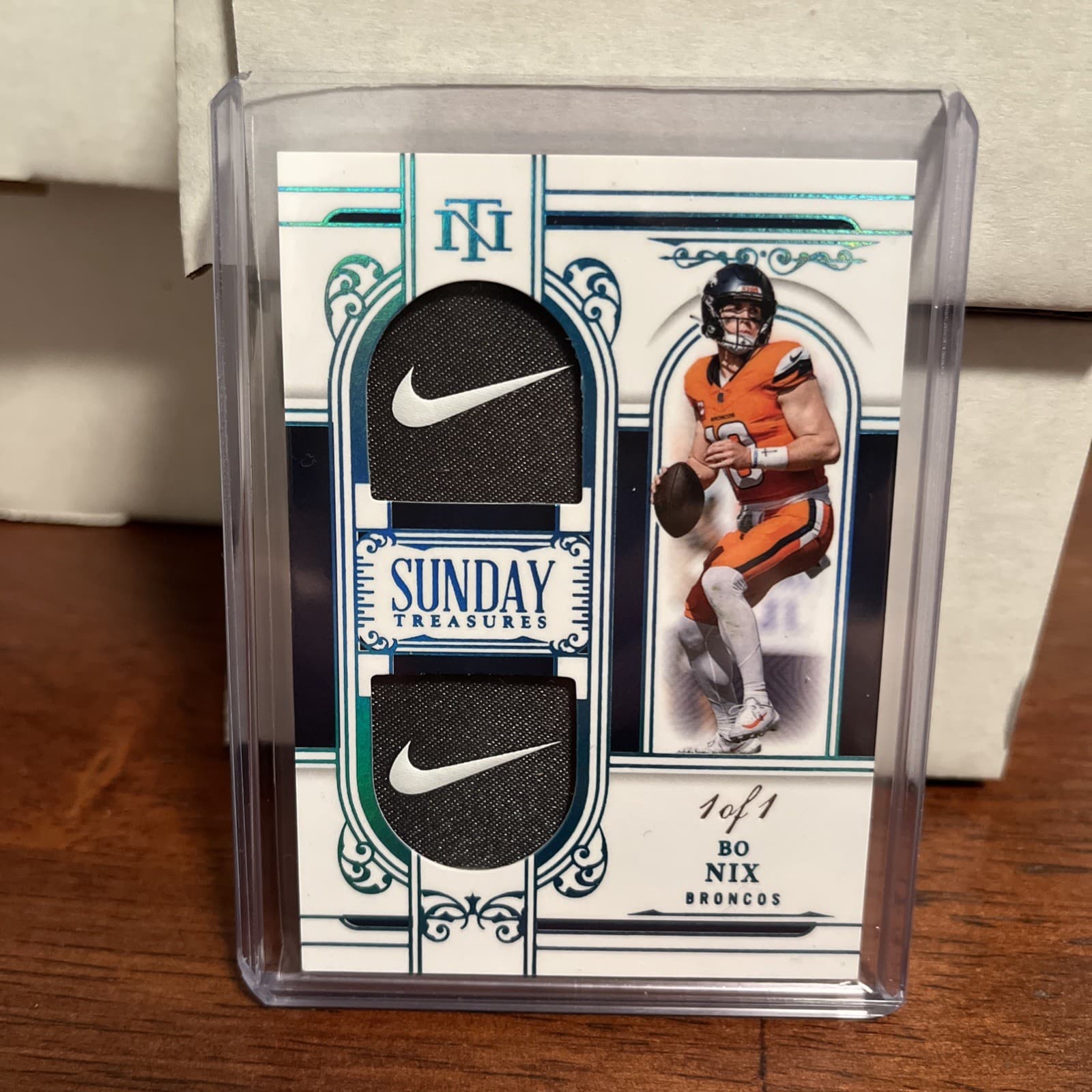 2025 Panini National Treasure Bo Nix Double Nike Swoosh 1/1