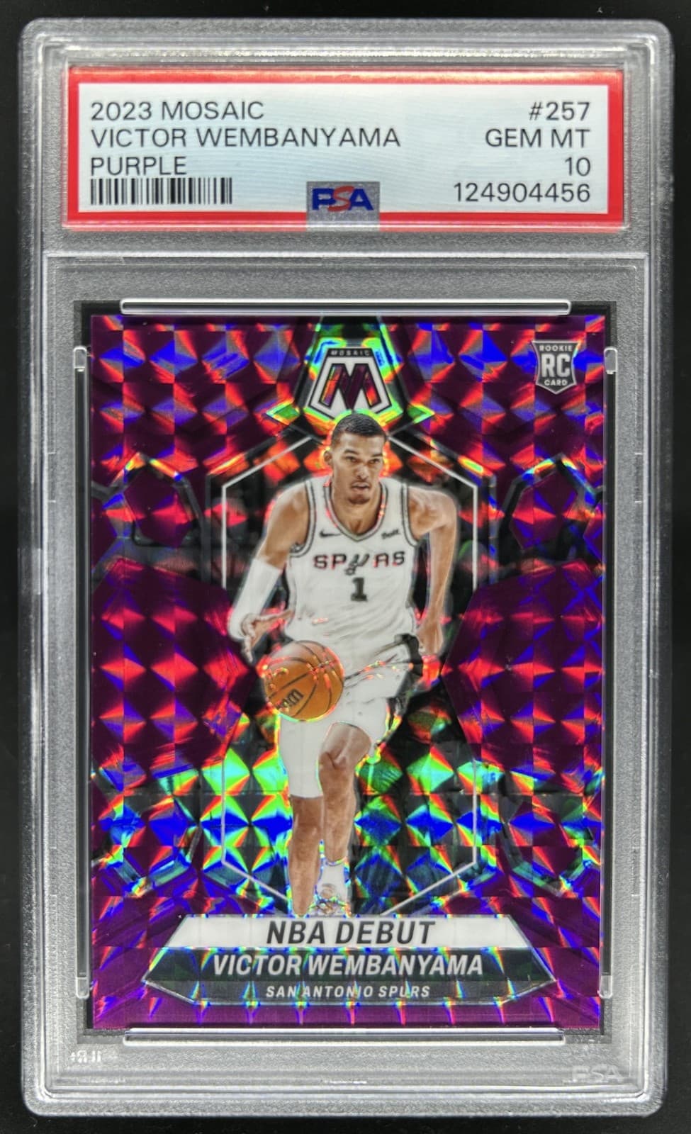 2023-24 Panini Mosaic Victor Wembanyama Purple NBA Debut RC #/99 Spurs PSA 10