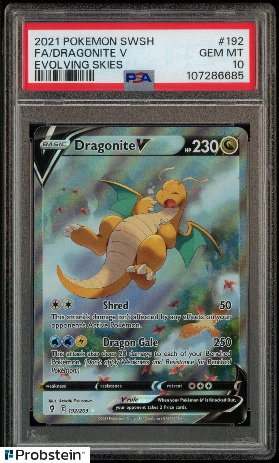 2021 Pokemon SWSH Evolving Skies #192 FA Dragonite V PSA 10 GEM MINT