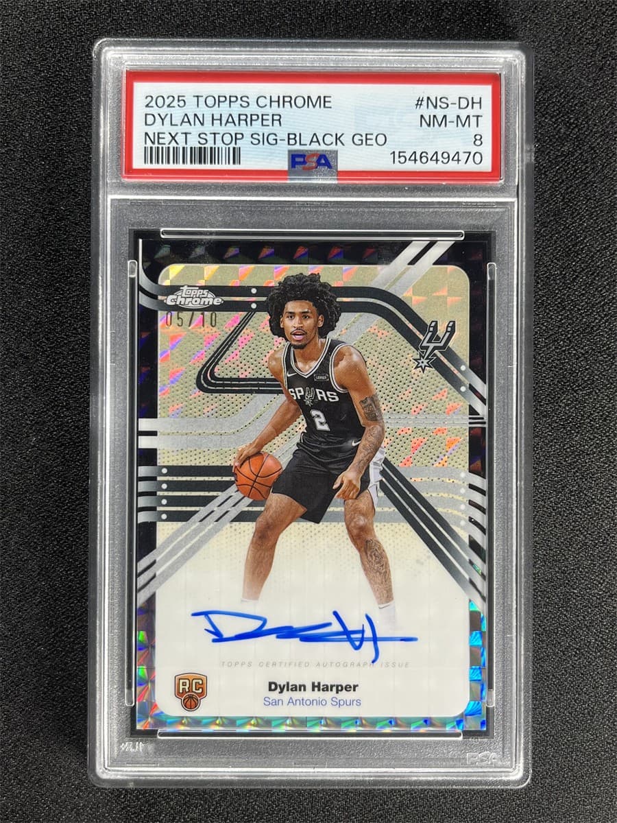 2025-26 Topps Chrome Dylan Harper Black Geometric Next Stop Auto RC /10 PSA 8 MT
