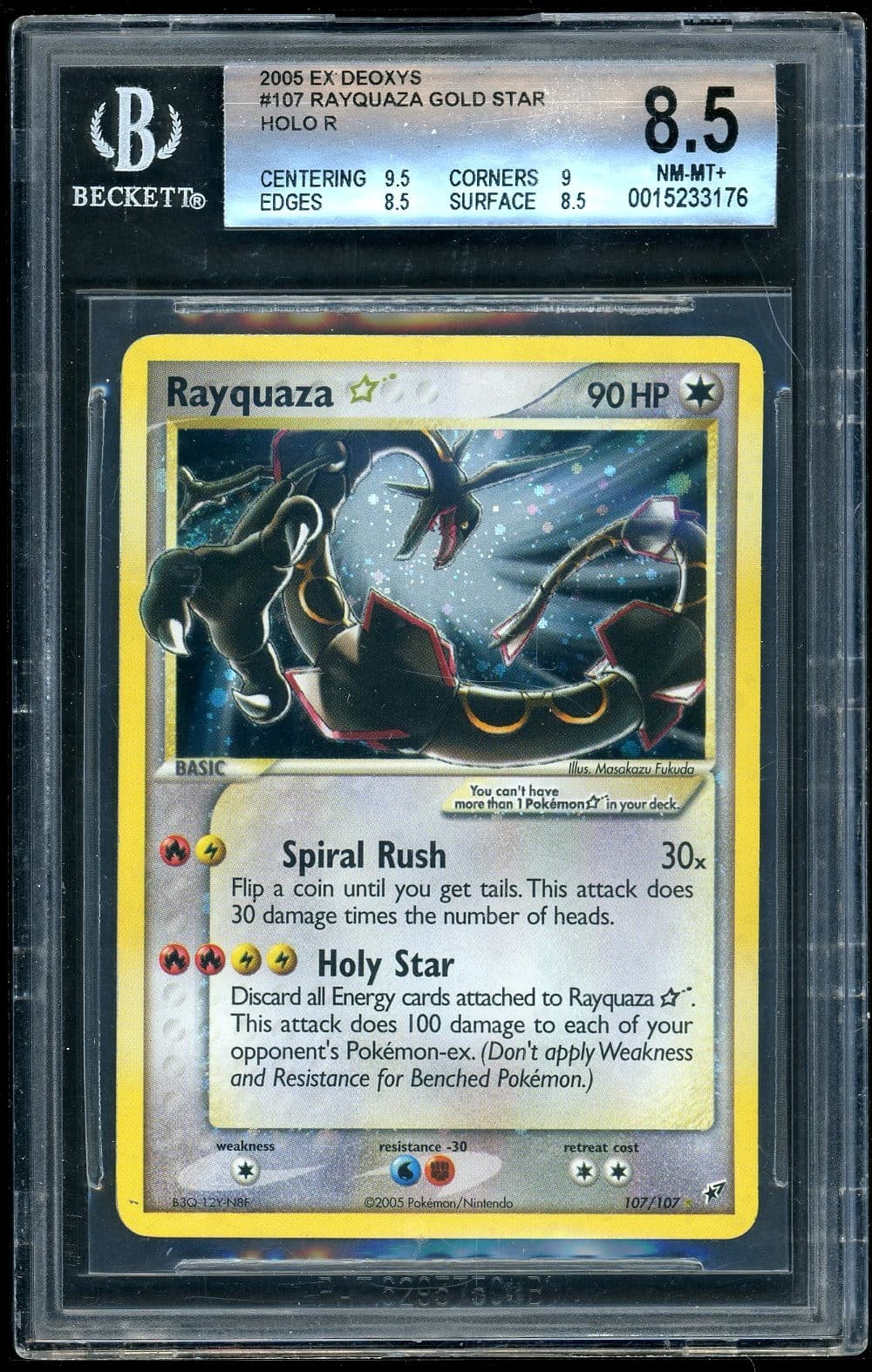 Pokemon 2005 EX Deoxys Rayquaza Gold Star Holo R #107 BGS 8.5
