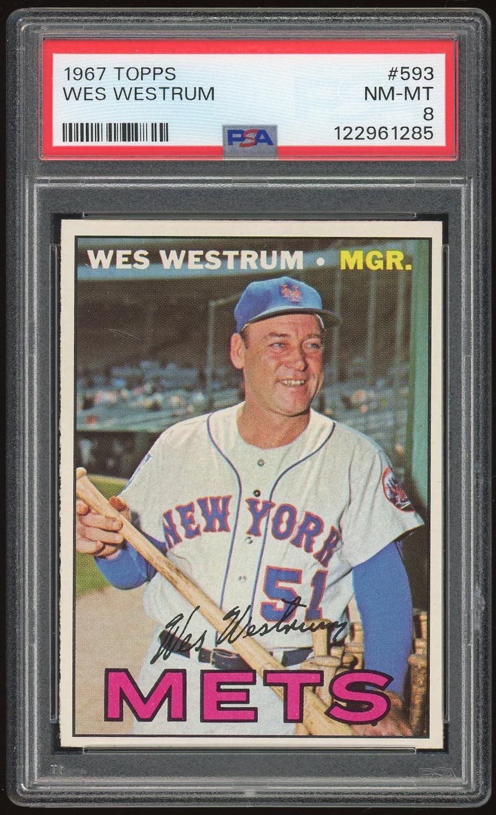 1967 Topps #593 Wes Westrum PSA 8 *1285