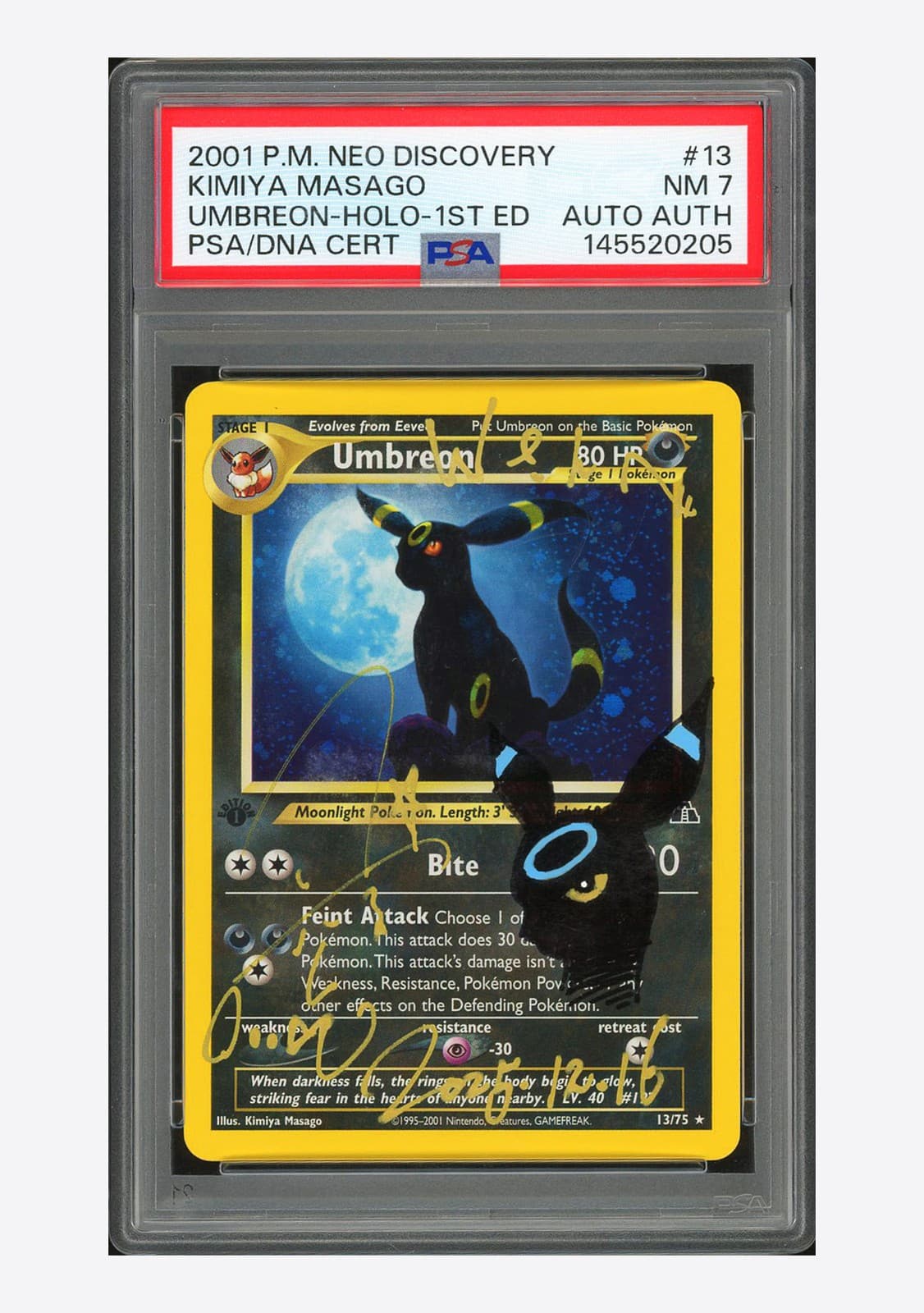 Pokemon PSA 7 AUTO AU Umbreon Holo Kimiya Masago 2001 #13 Neo Discovery 1ED ENG