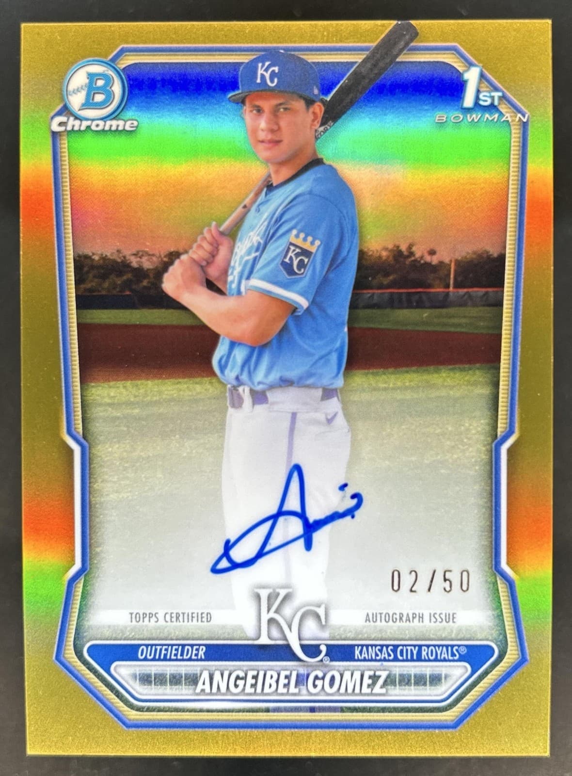 2026 Bowman Chrome Angeibel Gomez Auto Gold Refractor 1st Prospect #/50 Royals