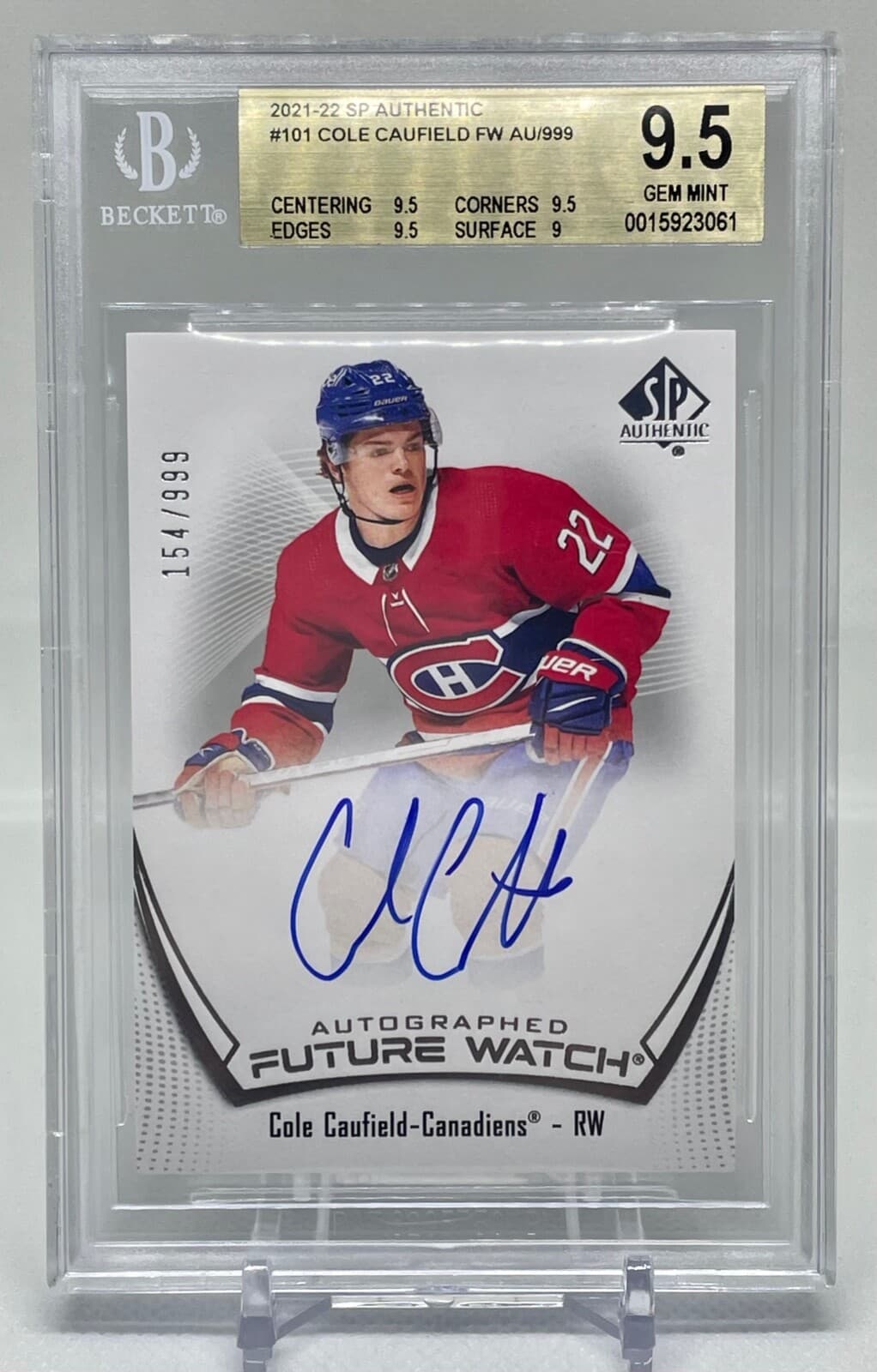 BGS 9.5 ❄️ Cole Caufield Future Watch Auto 2021-22 SP Authentic #101 ❄️ LOW POP