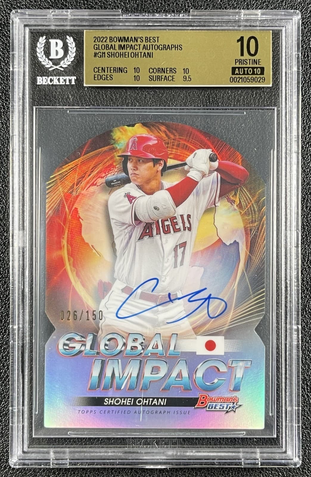Shohei Ohtani Bgs 10 Pristine 2022 Bowman'S Best Global Impact Die Cut Auto /150