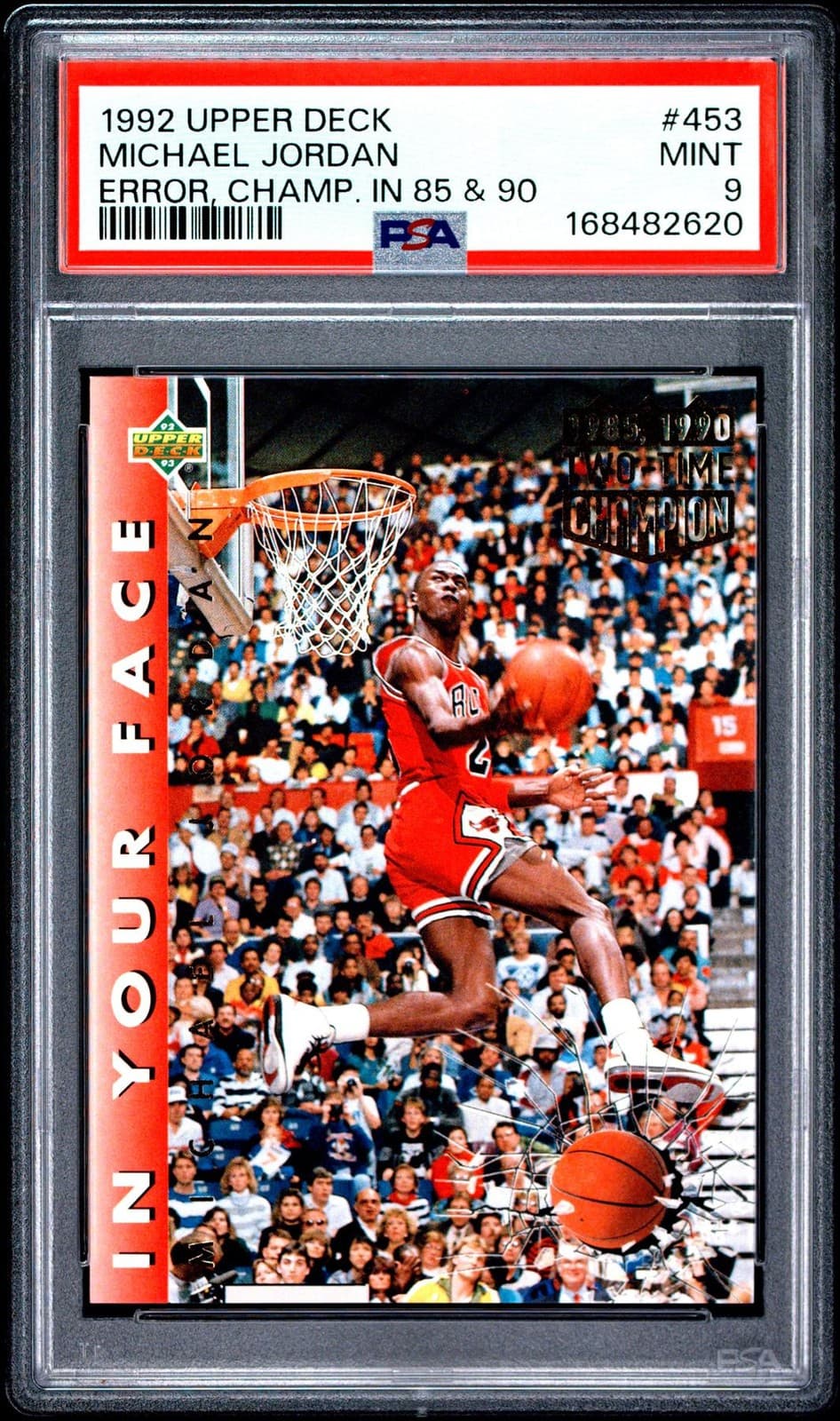1992 Upper Deck Michael Jordan Error Champ In 85 & 90 #453 PSA 9