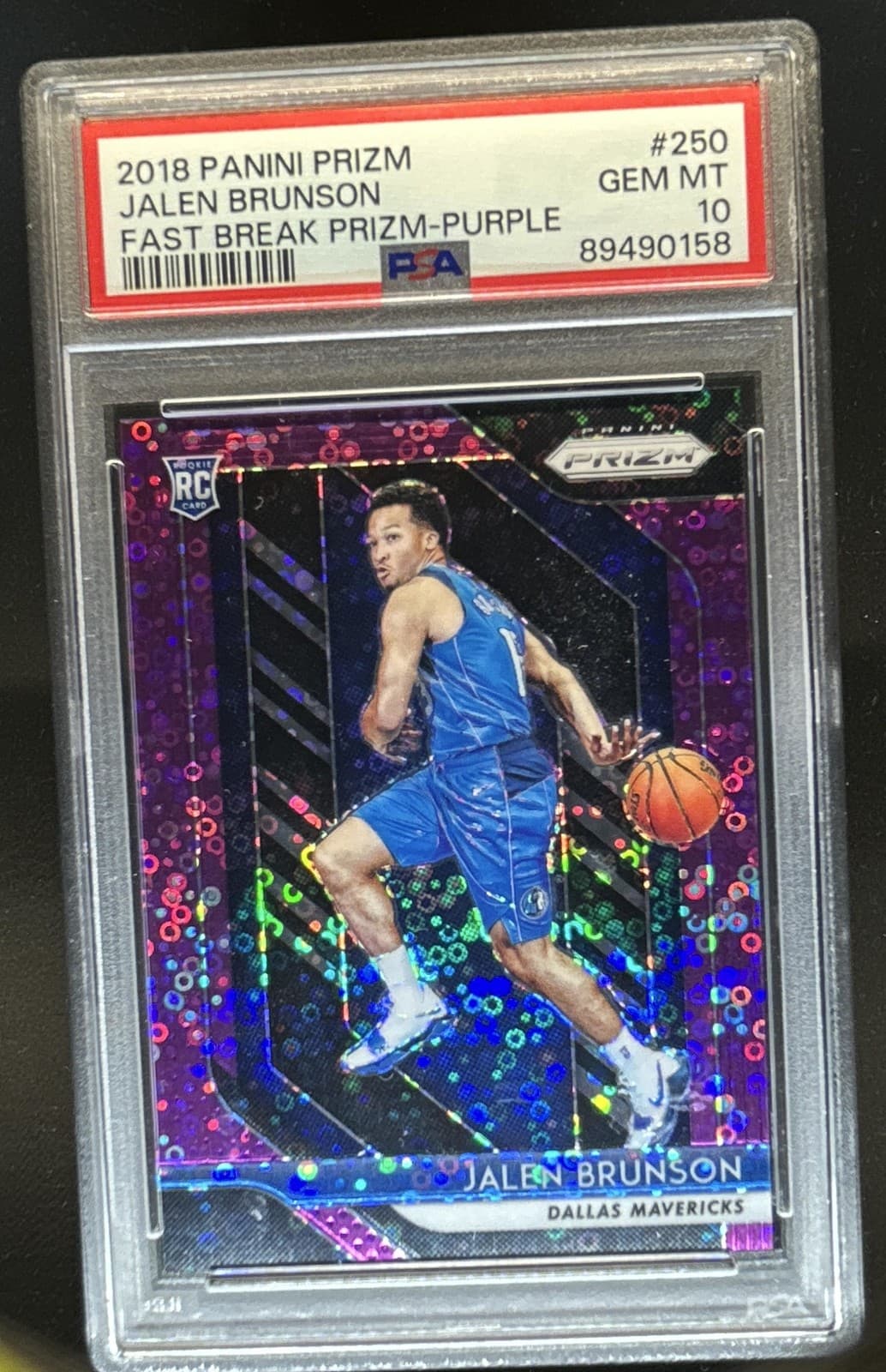 2018-19 Panini Prizm Jalen Brunson Prizm Fast Break Purple RC #/75 PSA 10