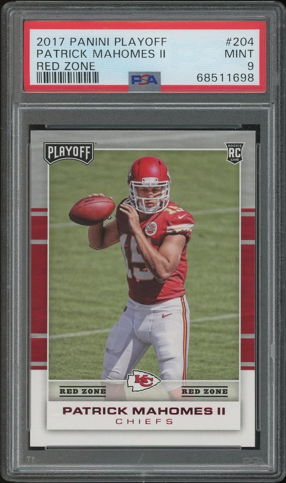 2017 Panini Playoff Football #204 Patrick Mahomes II Red Zone Rookie PSA 9