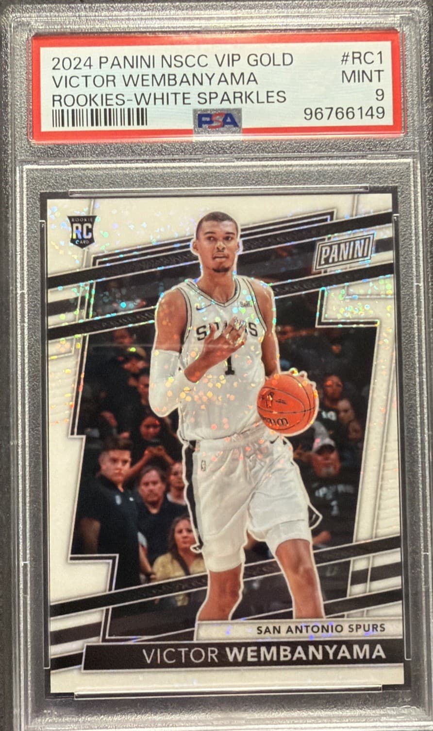 Victor Wembanyama ROOKIE WHITE SPARKLE PSA 9 2024 PANINI  VIP GOLD  SSP POP 5