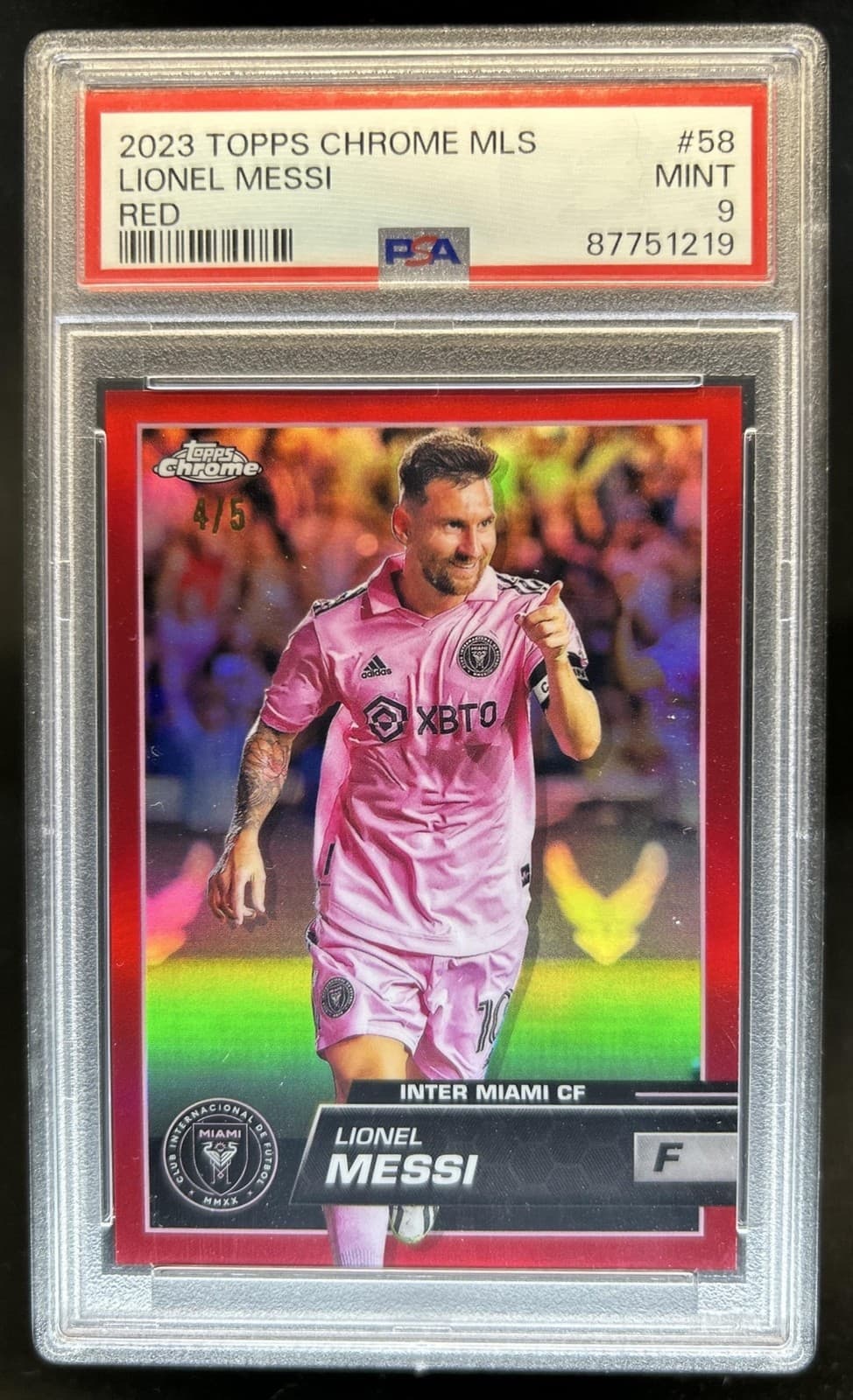 2023-24 Topps Chrome MLS Lionel Messi Red Refractor #/5 Inter PSA 9
