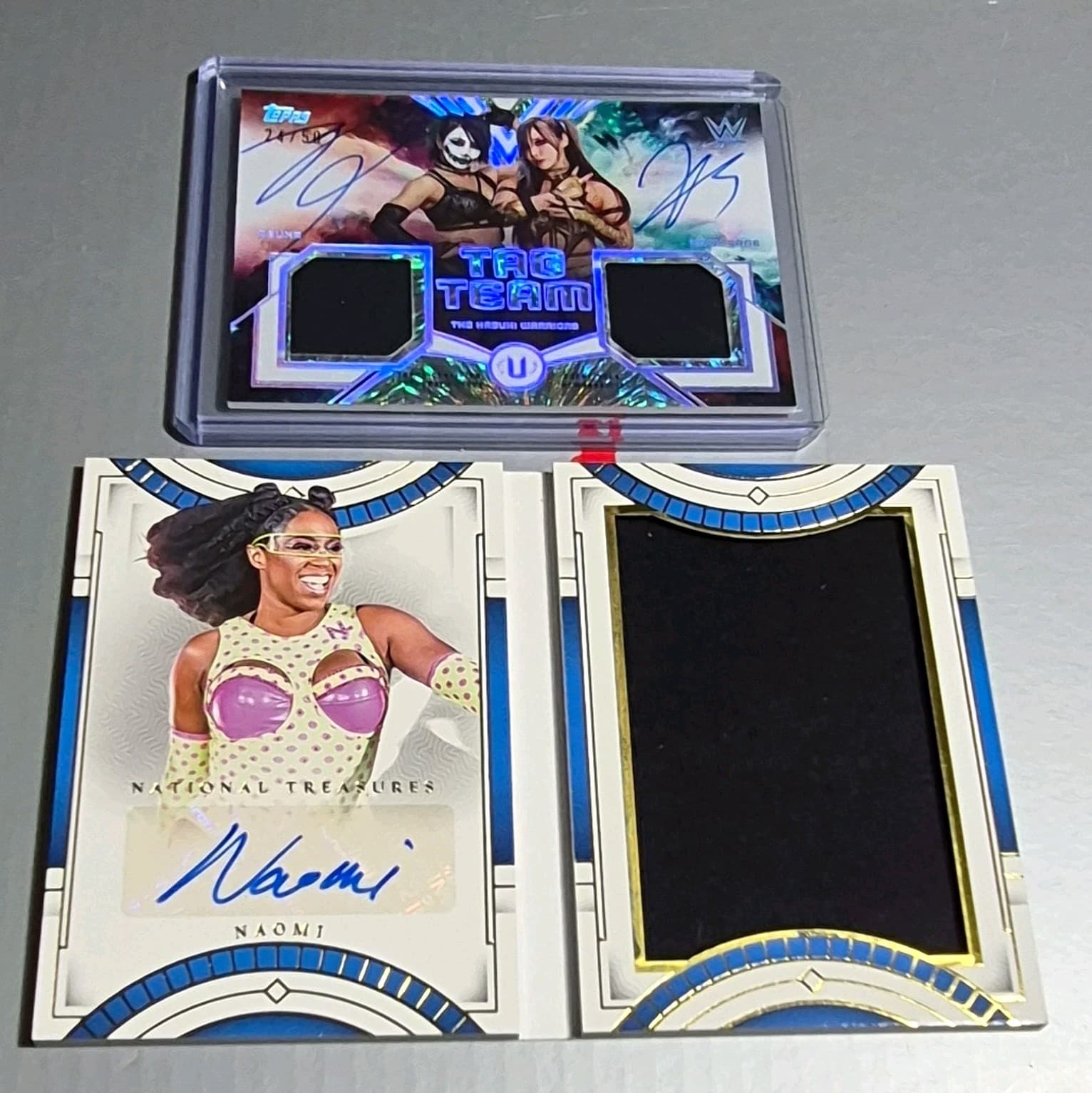 Topps WWE 2-Card Lot Asuka/Kaiju Sane Auto Relic /50,NT Book Naomi Patch Auto/35