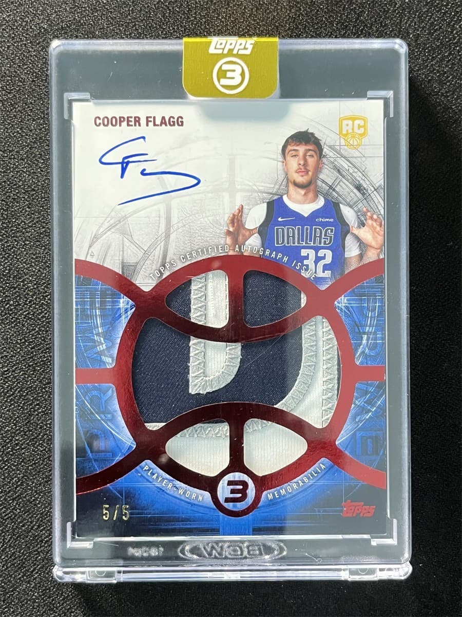 5/5 ≈1/1 2025-26 Topps Three 3 Cooper Flagg Red Relic Auto Prime RC Patch RPA