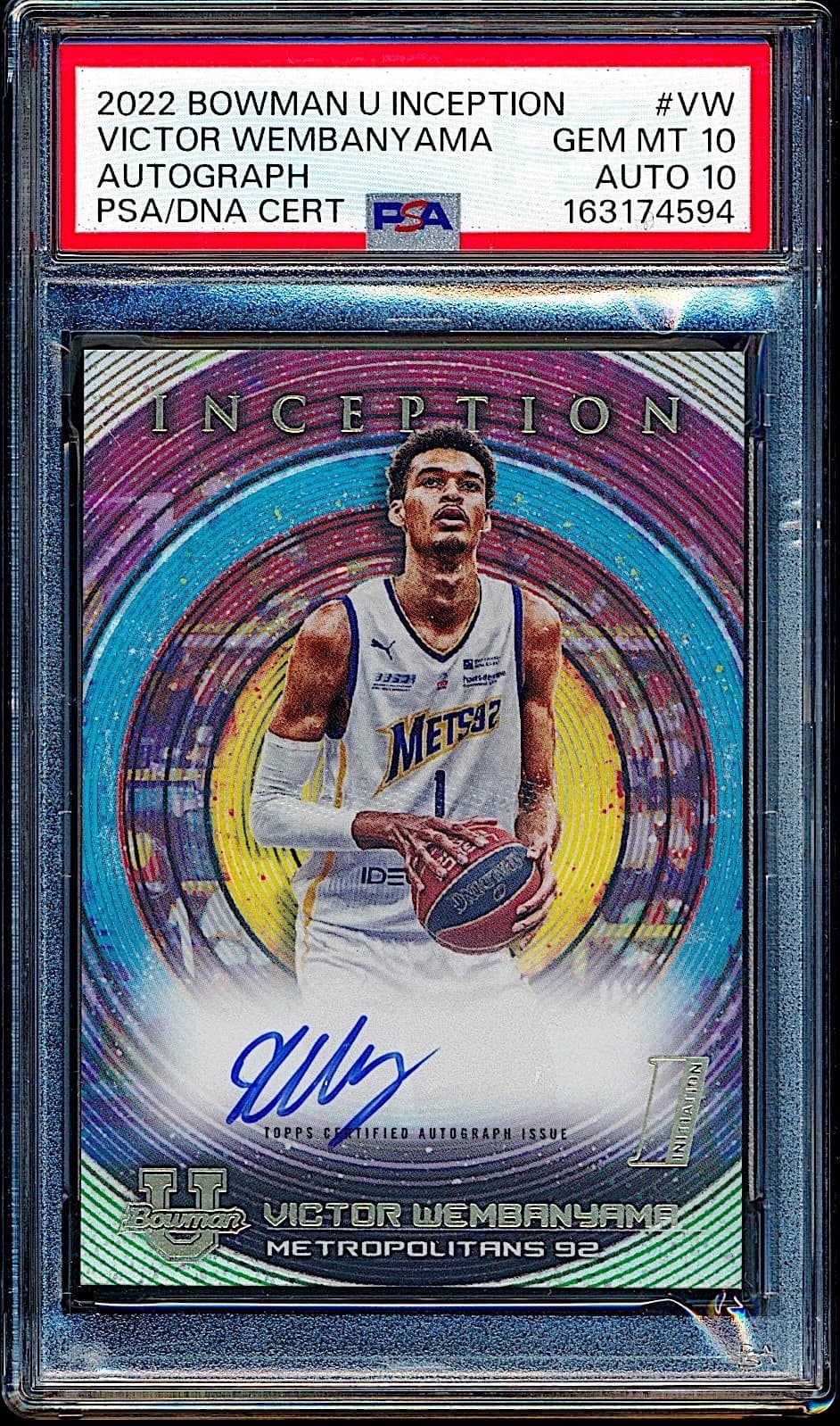 2022-23 Bowman Inception Auto Victor Wembanyama Rookie RC PSA 10 DNA AUTO 10