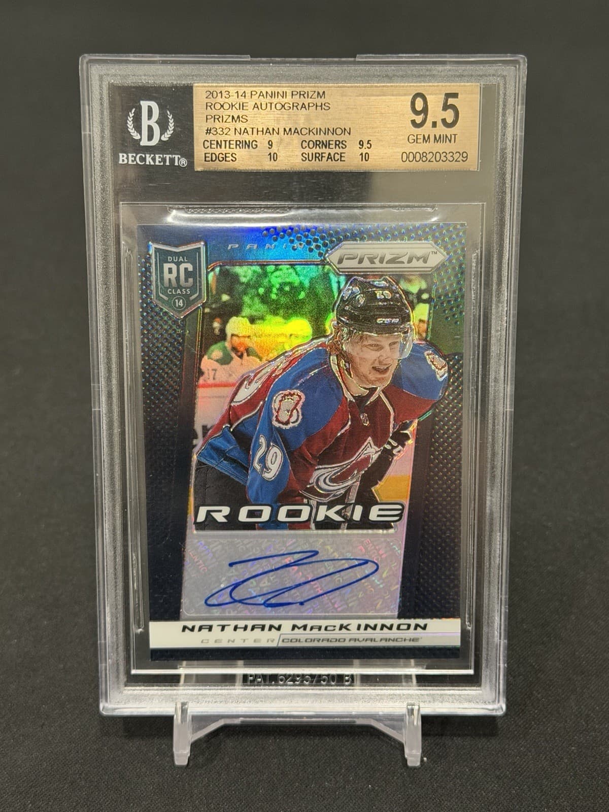 2013 Panini Prizm #332 Silver Rookie Auto Nathan MacKinnon 11/25 BGS 9.5 10 Auto