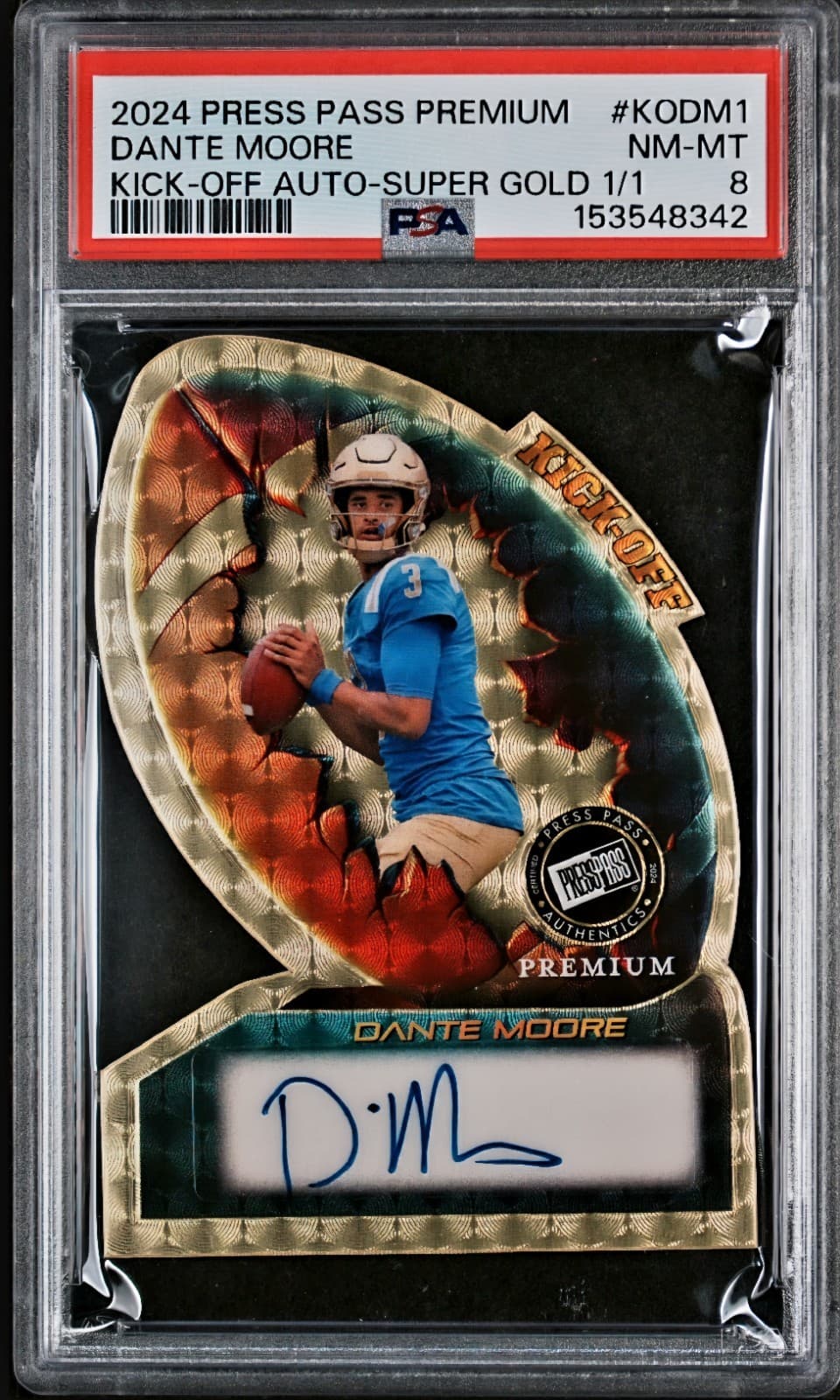🔥 DANTE MOORE 1/1 AUTOGRAPH DIE CUT SUPER GOLD 2024 LEAF PRESS PASS KICK-OFF