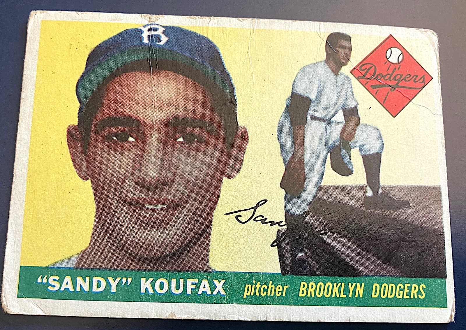 ORIGINAL 1955 TOPPS BASEBALL SANDY SANFORD KOUFAX ROOKIE CARD #123 UNGRADED