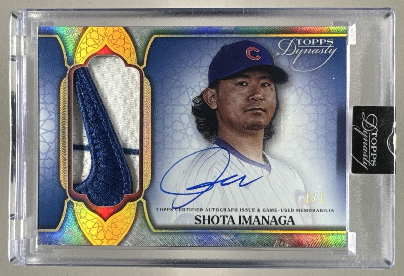 Shota Imanaga 2025 Topps Dynasty #DAP-SI4 Gold GU Nike Logo Patch Auto 1/1