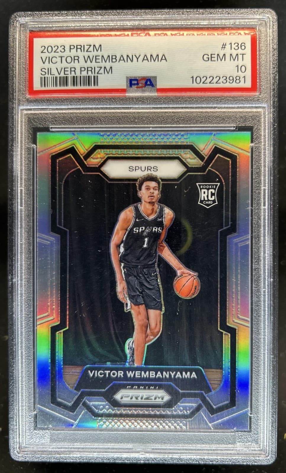 2023-24 Panini Prizm Victor Wembanyama RC Prizm Silver Rookie #136 Spurs PSA 10