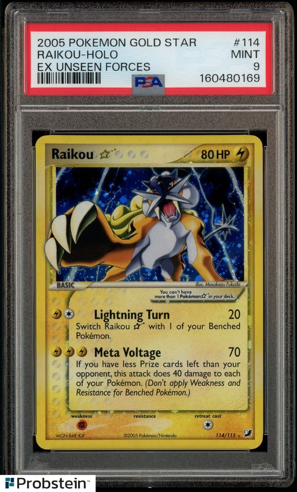 2005 Pokemon Gold Star EX Unseen Forces #114 Raikou Holo PSA 9 MINT