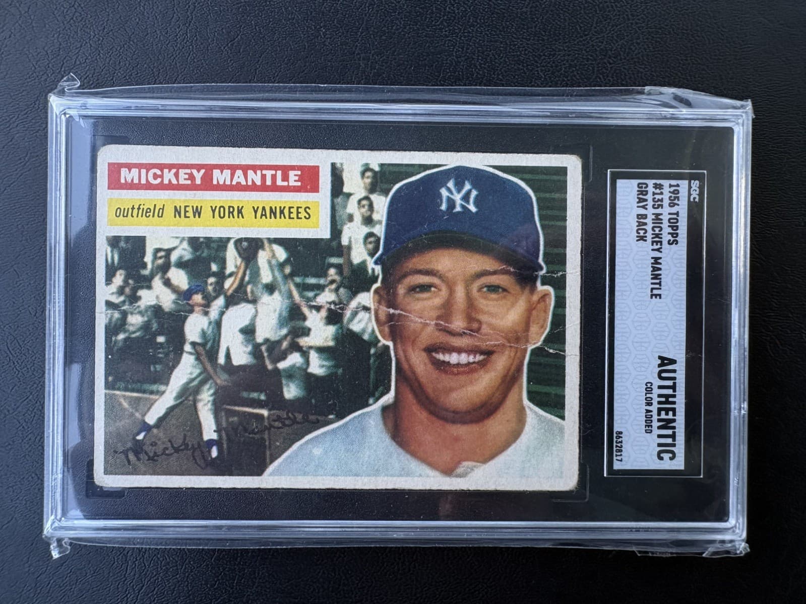 1956 Topps #135 Mickey Mantle New York Yankees HOF Gray Back SGC Authentic SHARP
