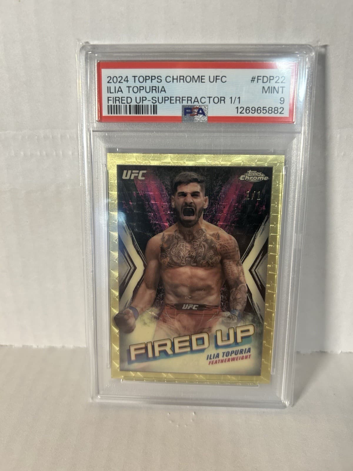 2024 Topps Chrome UFC Fired Up Ilia Topuria #FDP-22 SuperFractor 1/1 PSA Mint 9