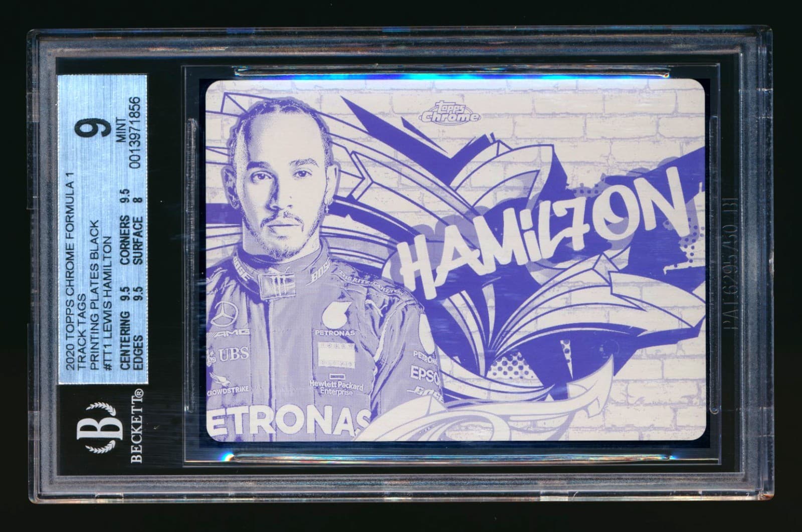 2020 TOPPS CHROME F1 TRACK TAGS LEWIS HAMILTON RC BLACK PLATE #1/1 BGS 9 MINT!