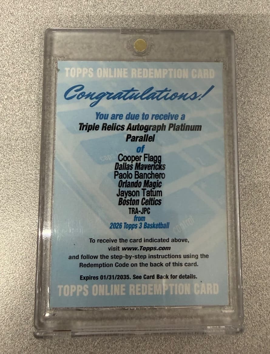 *REDEEMED* Topps 3 Triple Relic Platinum 1/1 Cooper Flagg/Banchero/ Tatum