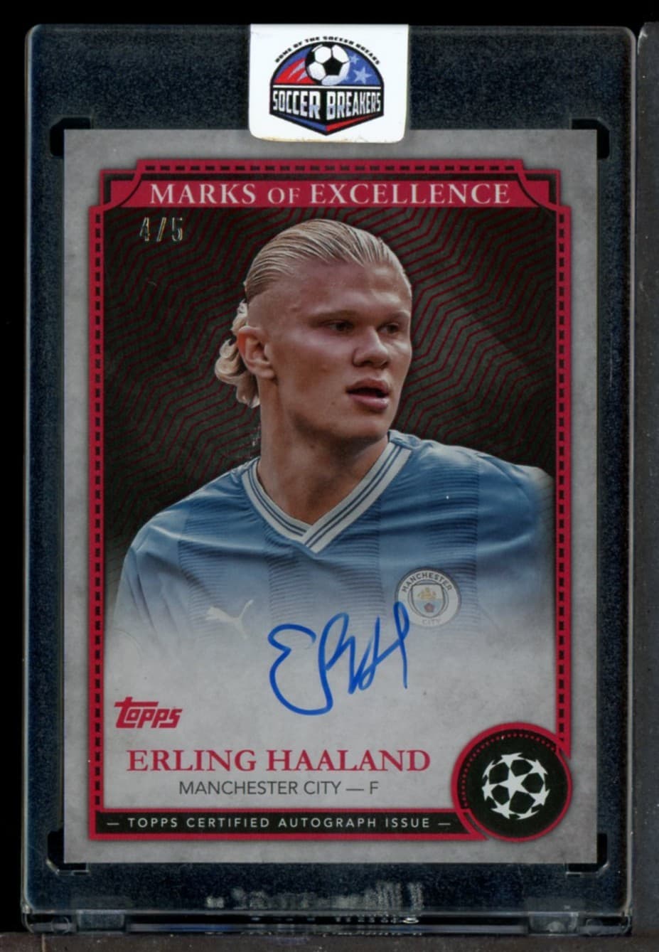2025 Topps Definitive Soccer Marks Of Excellence Red Erling Haaland AUTO 4/5