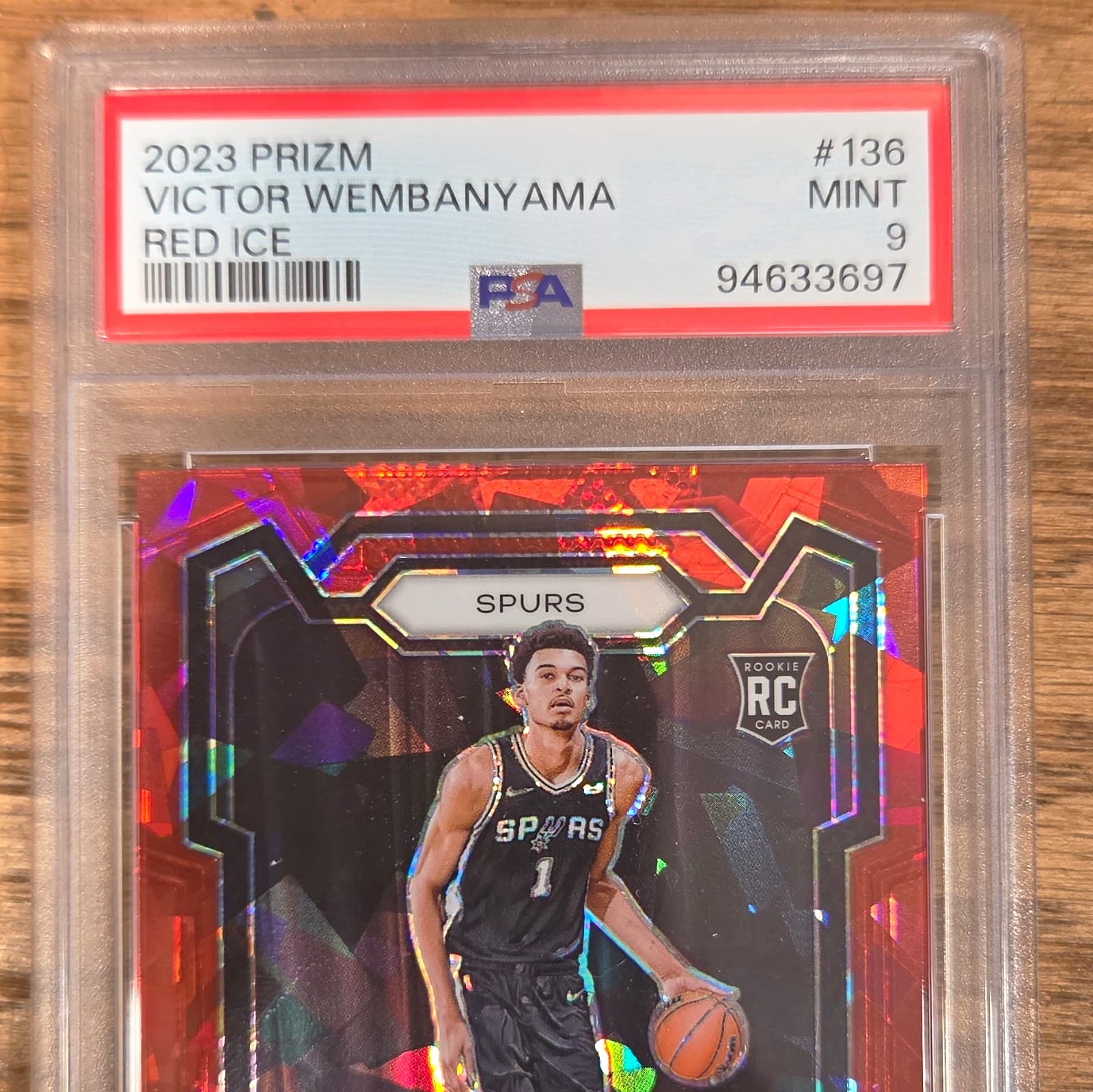 Panini 2023-24 Prizm Victor Wembanyama Red Ice Prizm Rookie #136 PSA 9