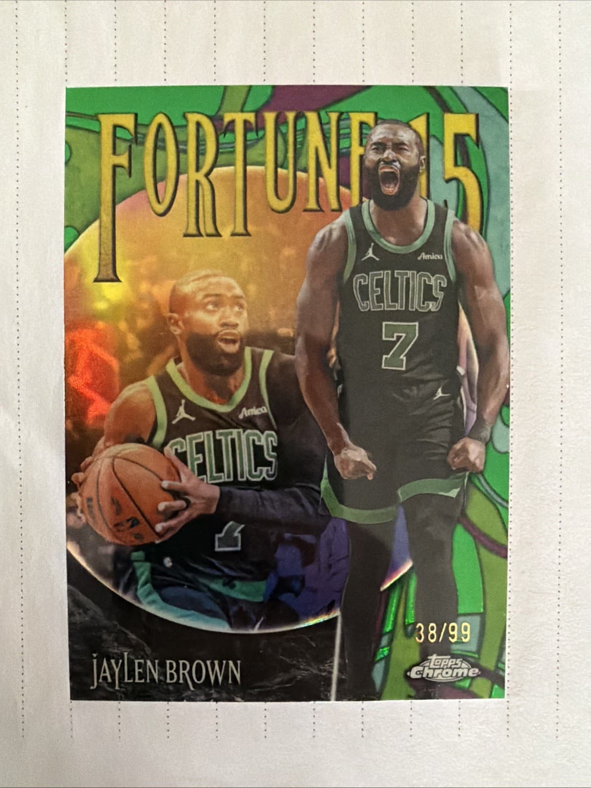Topps 2025-26 Chrome Basketball Jaylen Brown Celtics Fortune 15 #F15-2 /99 Green