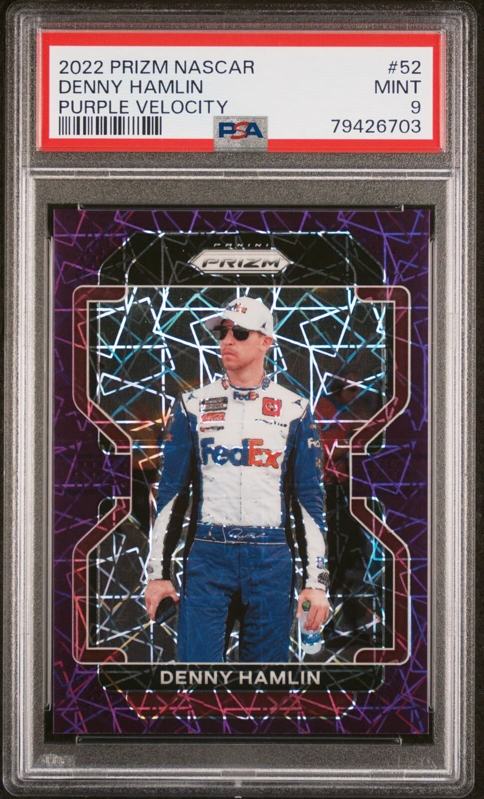 2022 Panini Prizm Denny Hamlin #52 Purple Velocity /199 PSA 9 MINT Nascar Racing
