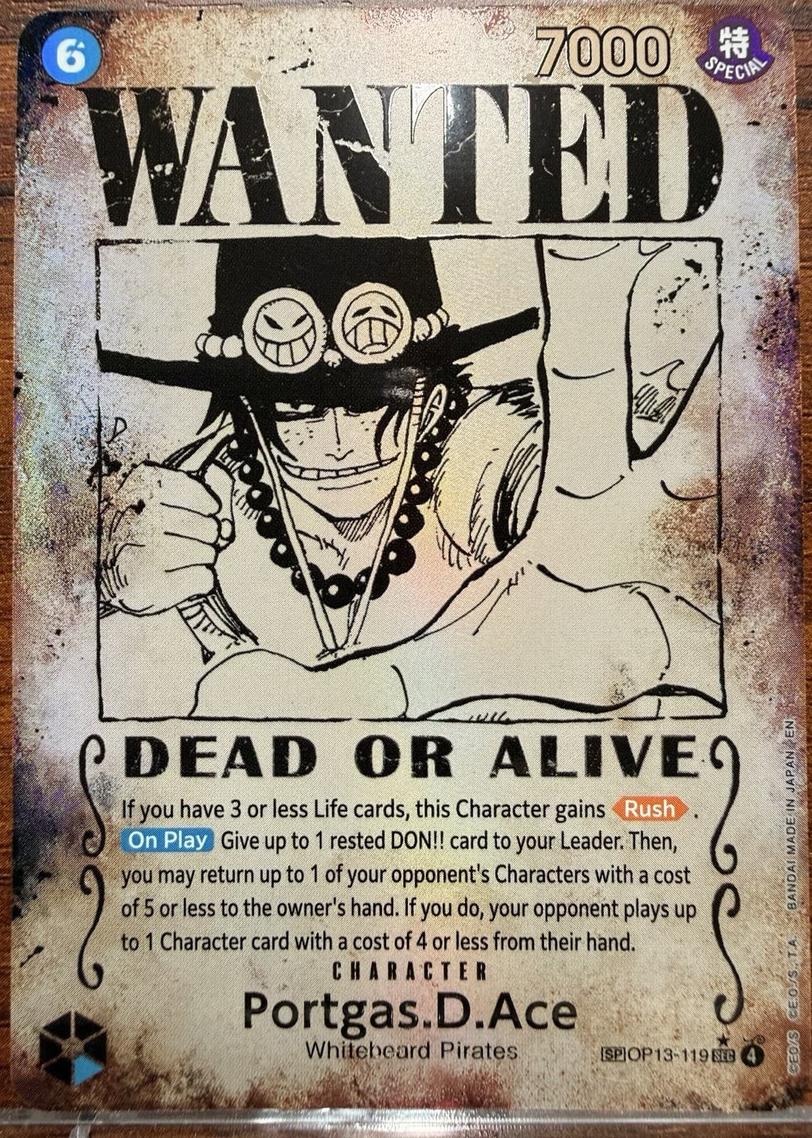 Bandai One Piece Card Game Portgas.D.Ace OP13-119 SP Special EN Cost 6 7000