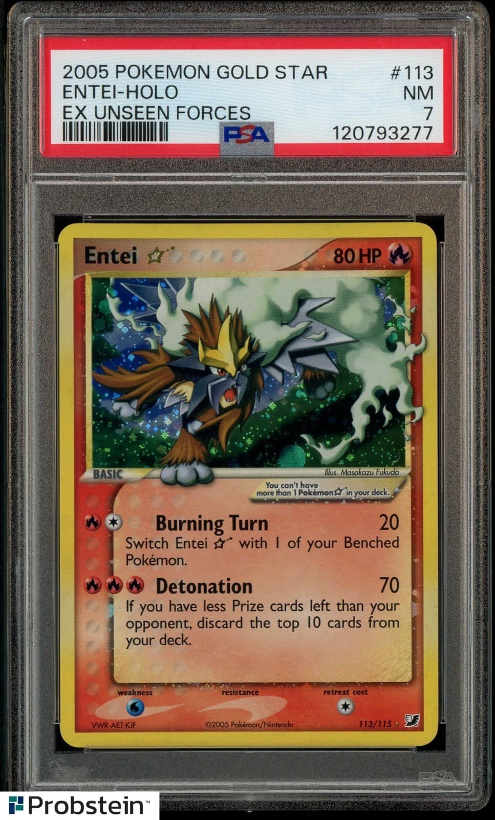 2005 Pokemon Gold Star EX Unseen Forces #113 Entei Holo PSA 7 NM