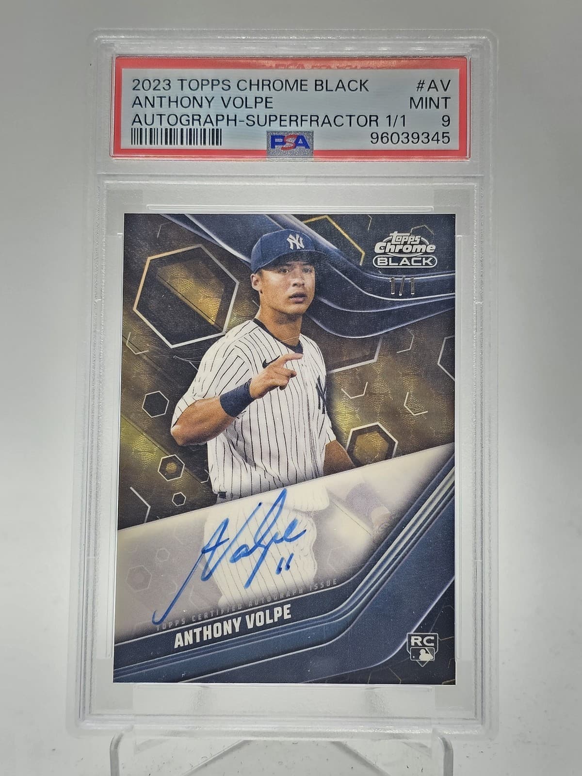 ANTHONY VOLPE 2023 TOPPS CHROME BLACK SUPERFRACTOR ROOKIE AUTO 1/1 PSA 9 Q5966