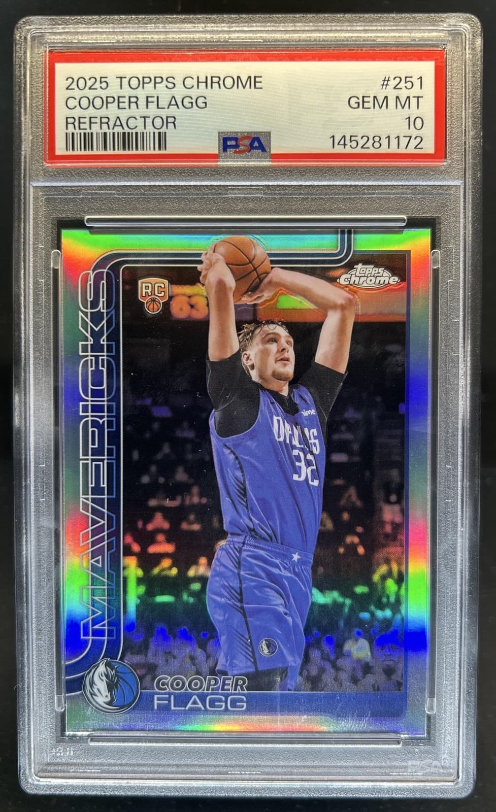2025-26 Topps Chrome Cooper Flagg RC Refractor Rookie #251 Mavericks PSA 10