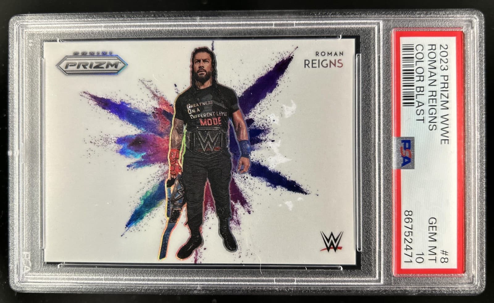 2023 Panini Prizm WWE Roman Reigns Color Blast SSP #8 PSA 10 GEM MINT