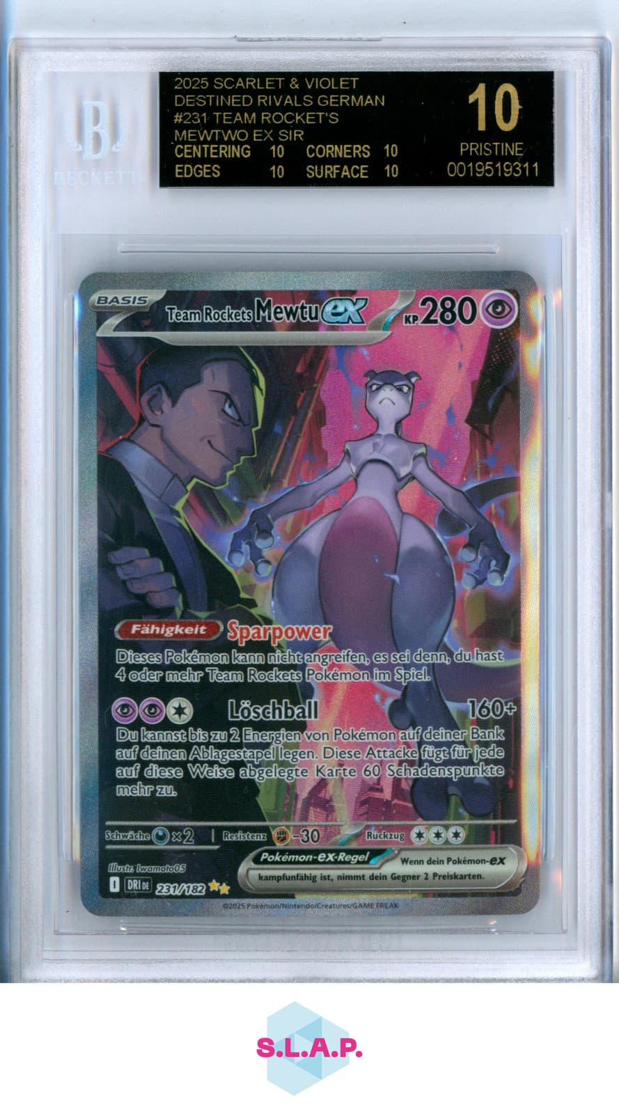 TEAM ROCKETS MEWTWO EX POKEMON 231 2025 ETERNAL RIVALS 10 DE BLACK LABEL BGS 10