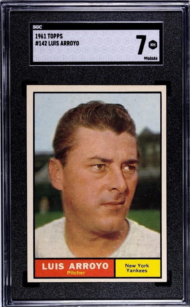 1961 Topps Luis Arroyo #142 New York Yankees SGC 7 NM Graded Baseball Card