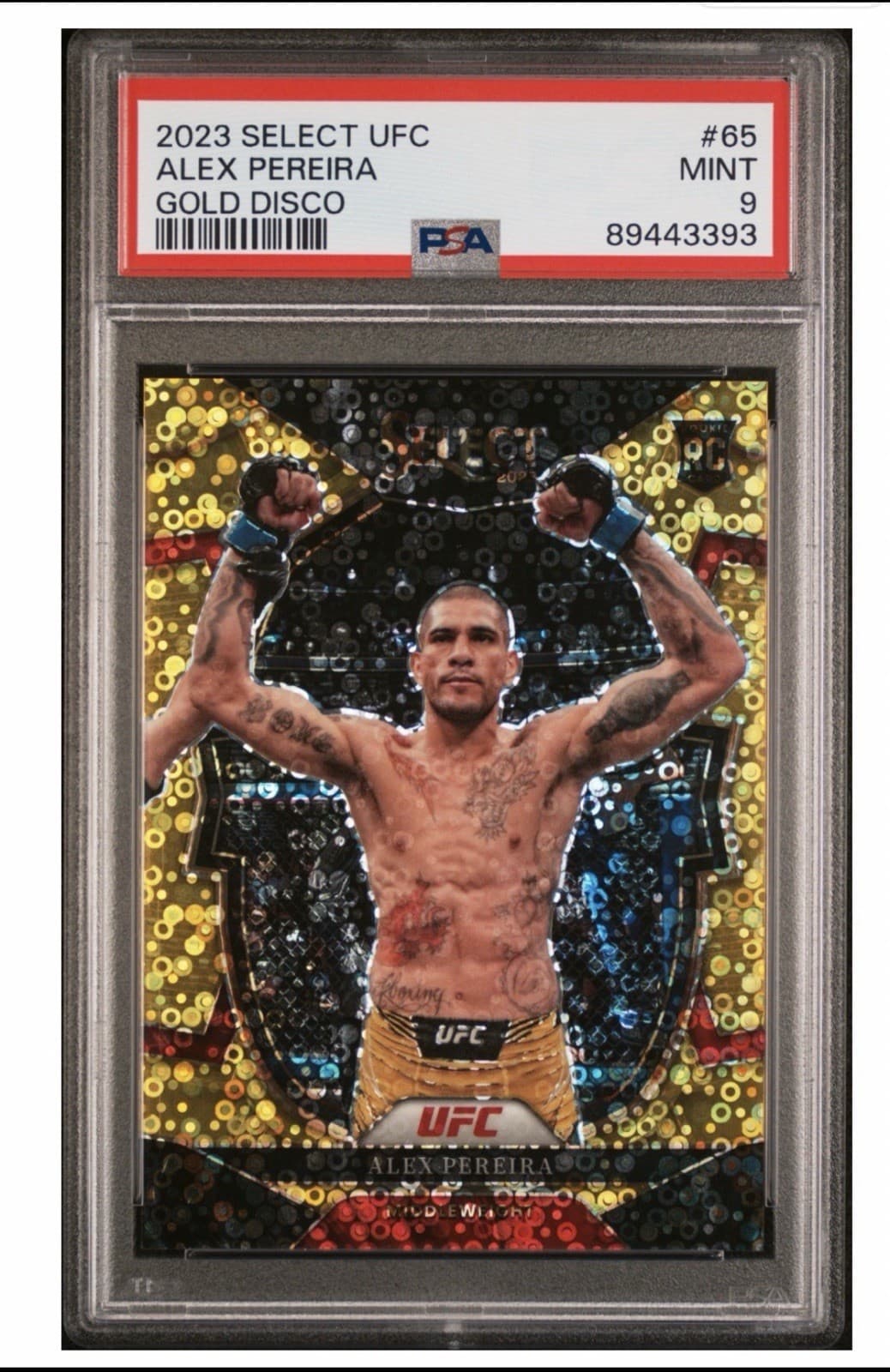 Panini 2023 Select UFC Alex Pereira Concourse Gold Disco Prizm /10 RC PSA 9 #65