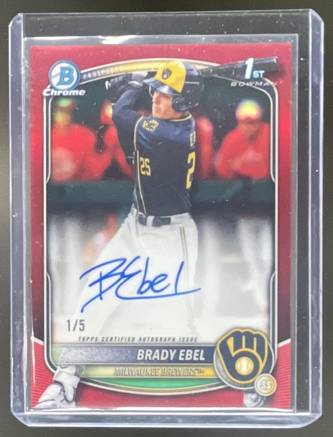 2025 Bowman Draft Brady Ebel Chrome Auto Red Refractor 1st Prospect #/5 Brewers