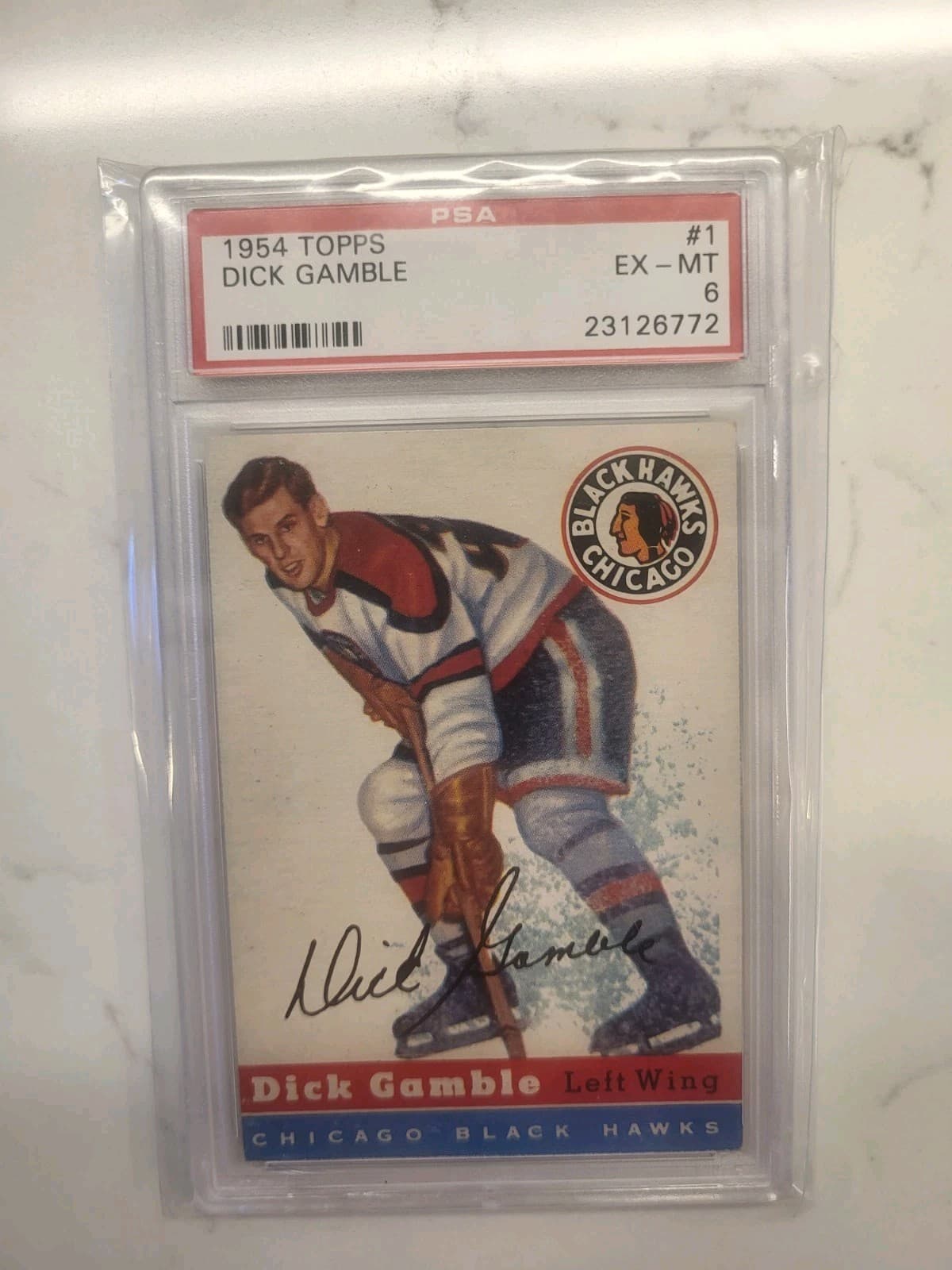1954 Topps Chicago Blackhawks Dick Gamble #1 PSA 6 EX-MT Free Shipping