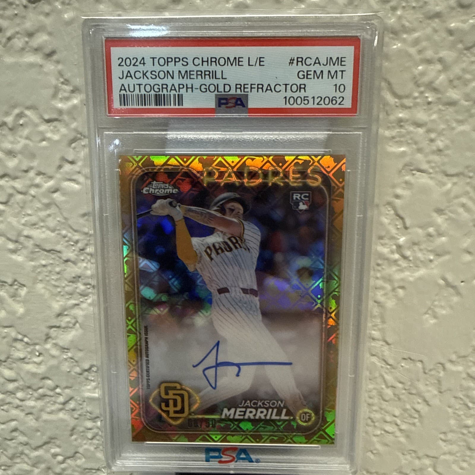 2024 Topps Chrome Logofractor Jackson Merrill Rookie Auto Gold 06/50 PSA 10