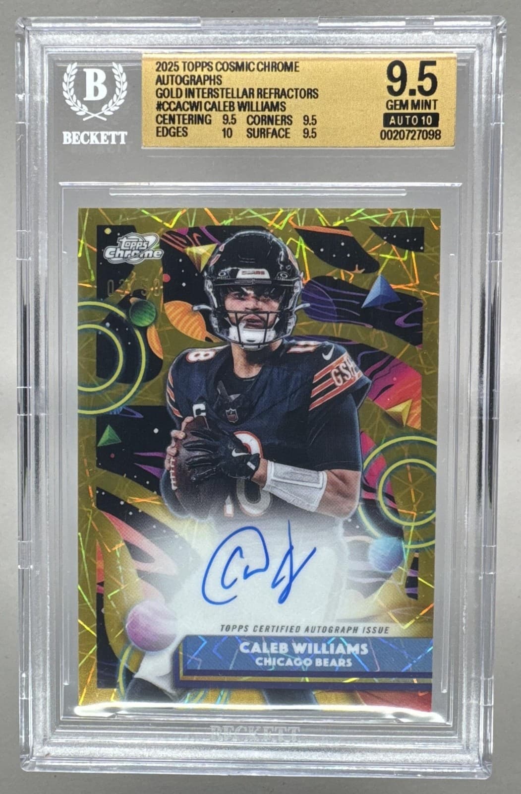 Caleb Williams 2025 Topps Cosmic Chrome Gold Refractor Auto 3/50 BGS 9.5/10